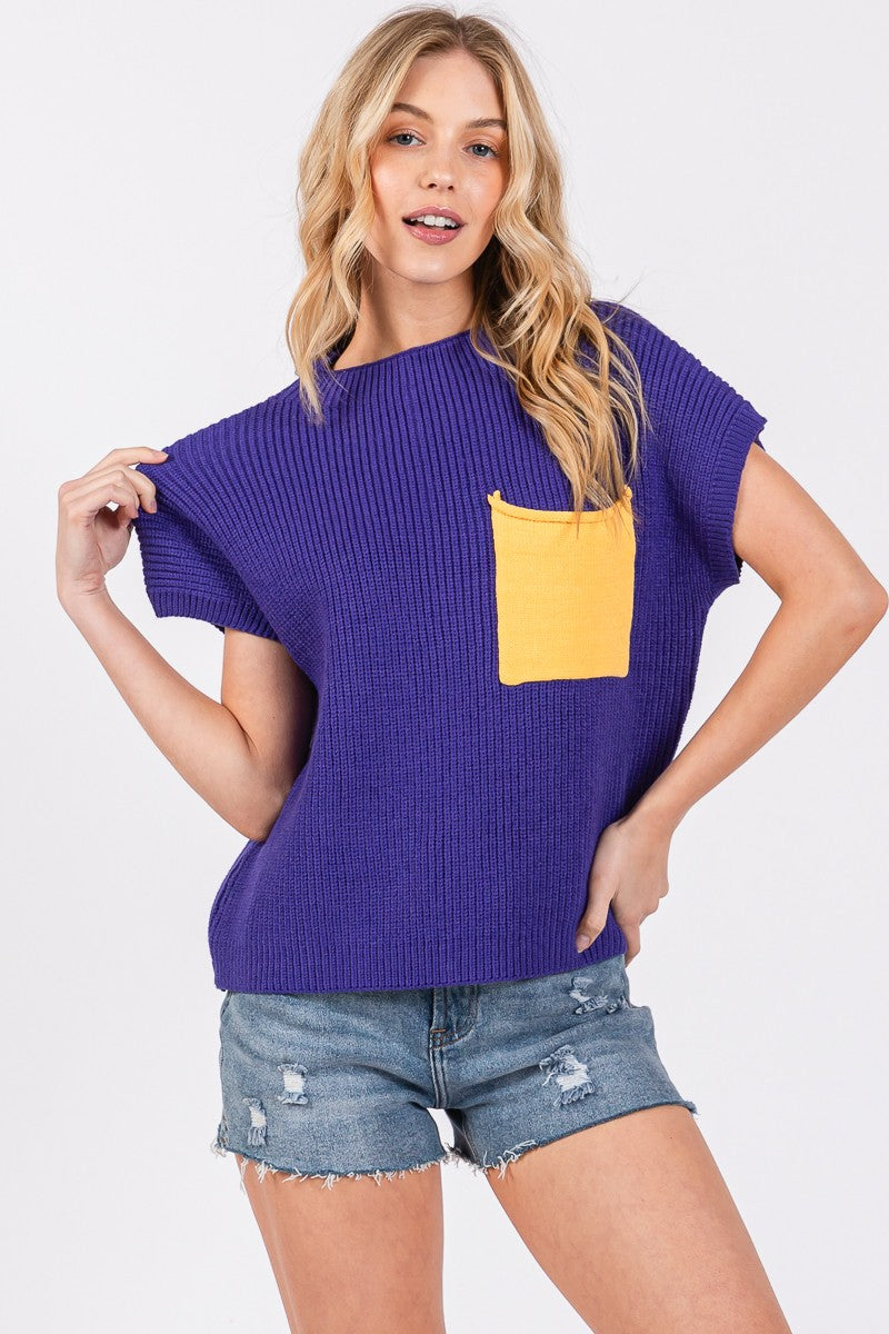 Purple + Yellow Cut off sweater