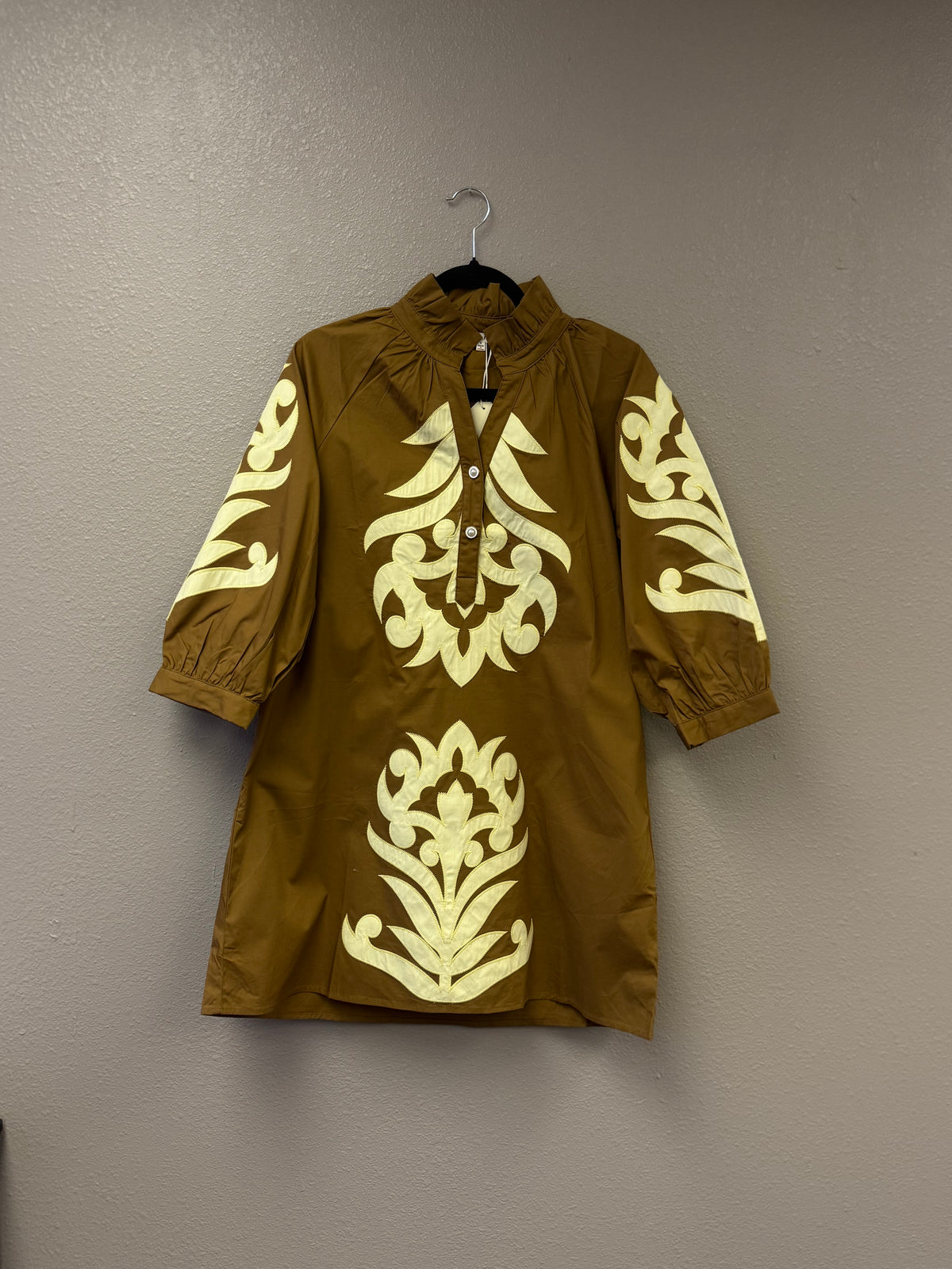 Brown Western Dress yellow stitch