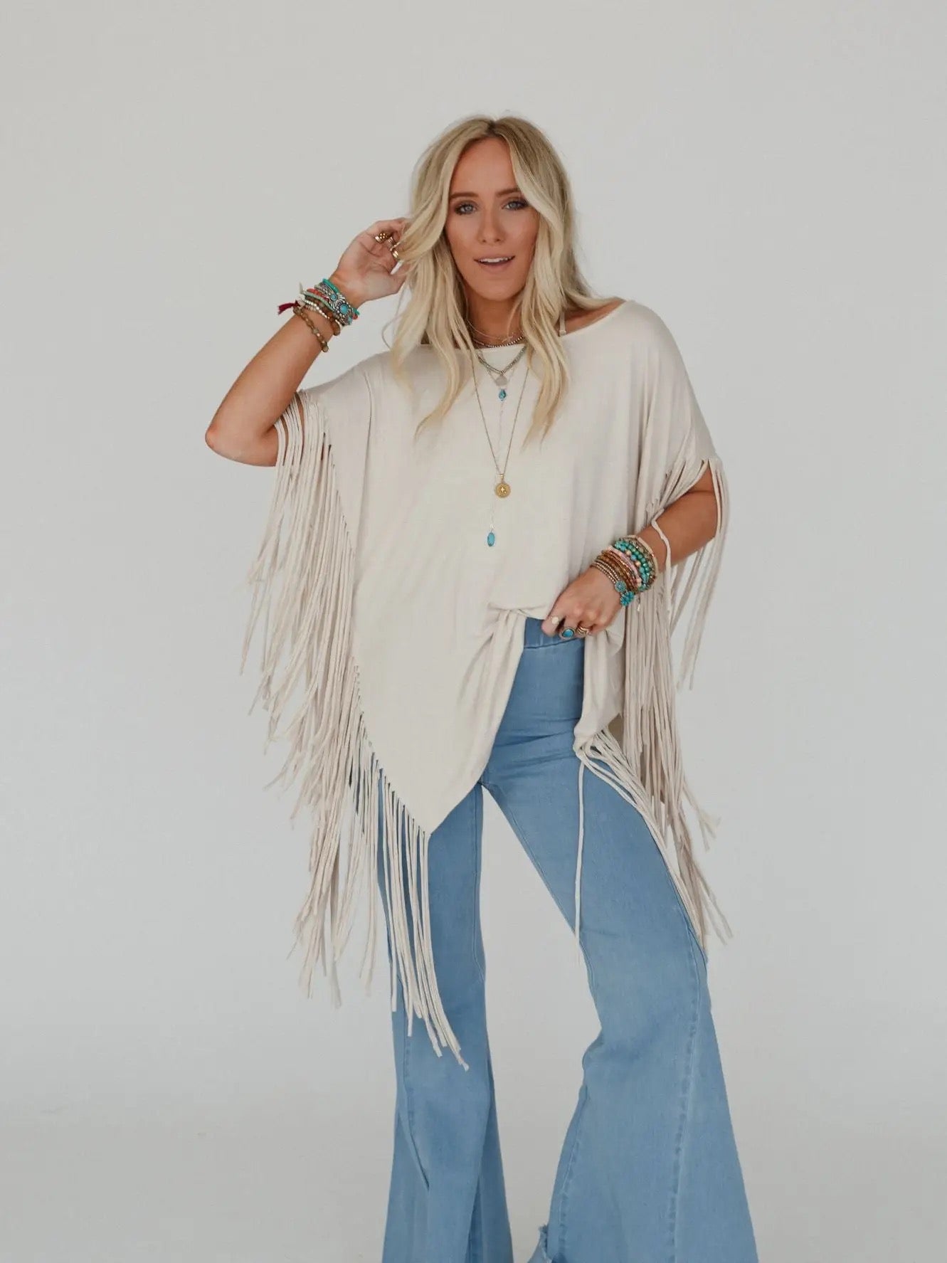Fringe Off the Shoulder Tee