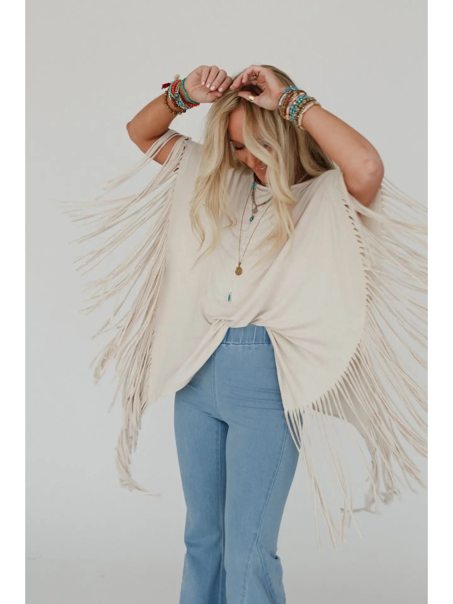 Fringe Off the Shoulder Tee