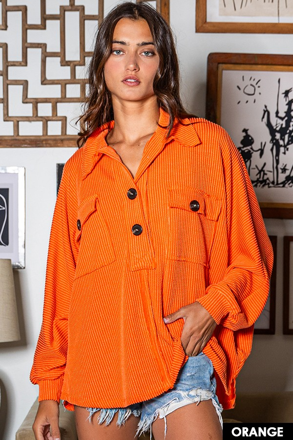 ORANGE COLLERED OVERSIZED BUTTON UP SHIRT