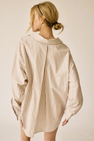 Tan and White Oversized Stripe Shirt