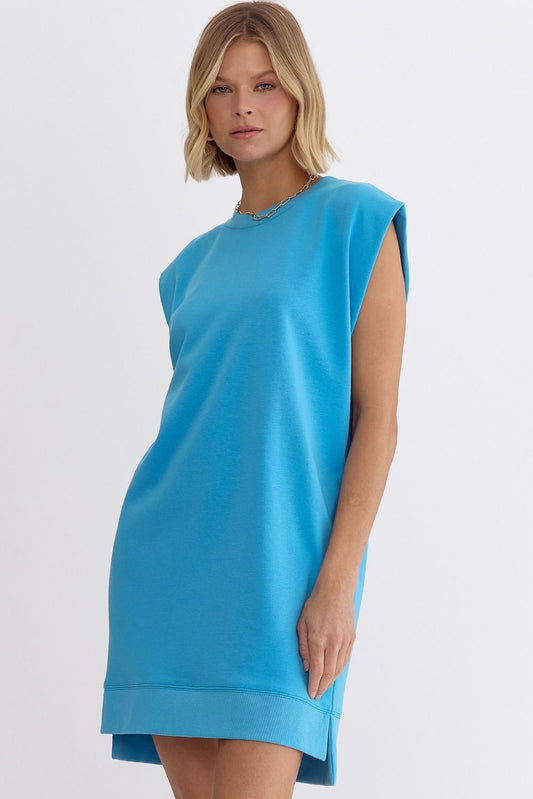 Blue round neck sleeveless mini dress