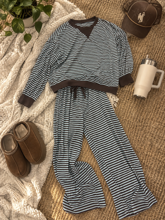 Brown and blue striped sweat-set