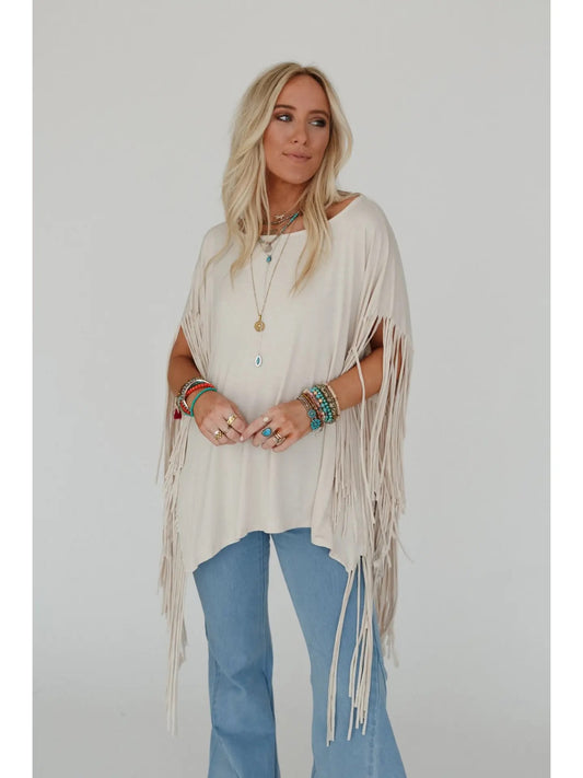 Fringe Off the Shoulder Tee