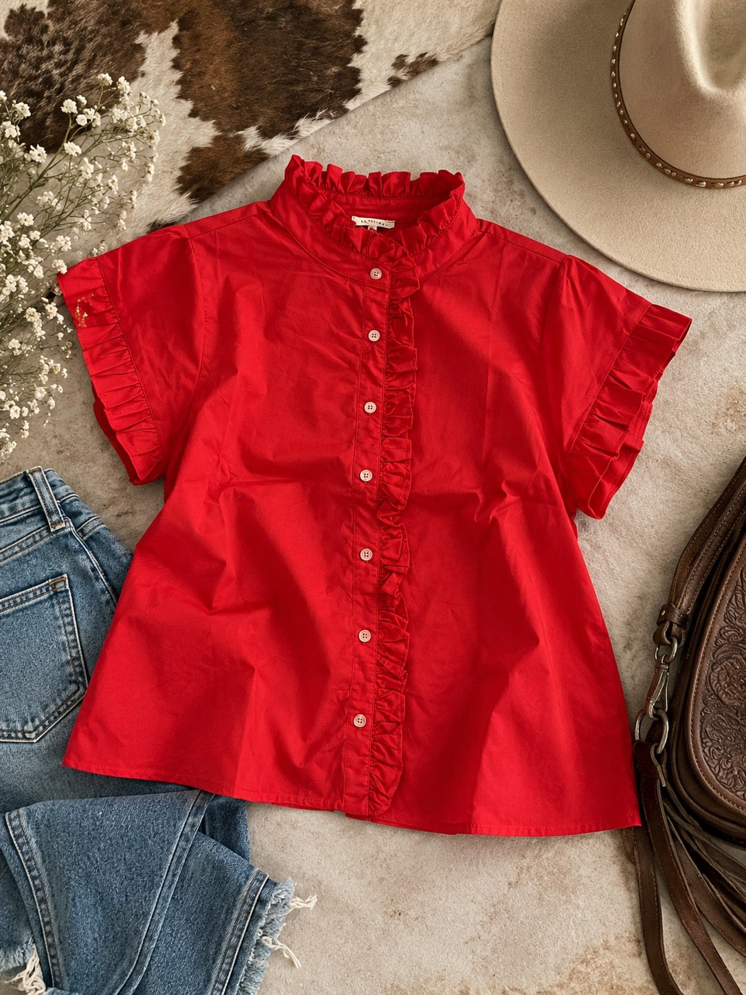Red ruffle blouse