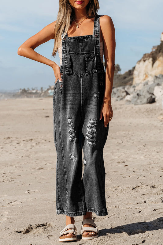 Black Distressed Overalls