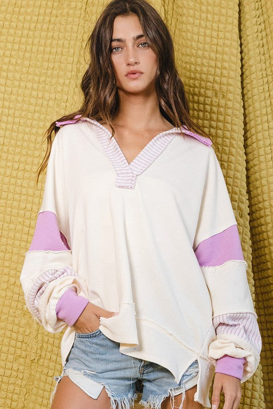 Big Collar Long  Sleeve Oversized Top