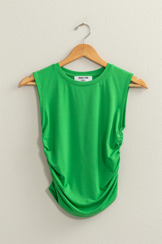 RUCHED SLEEVELESS TOP GREEN