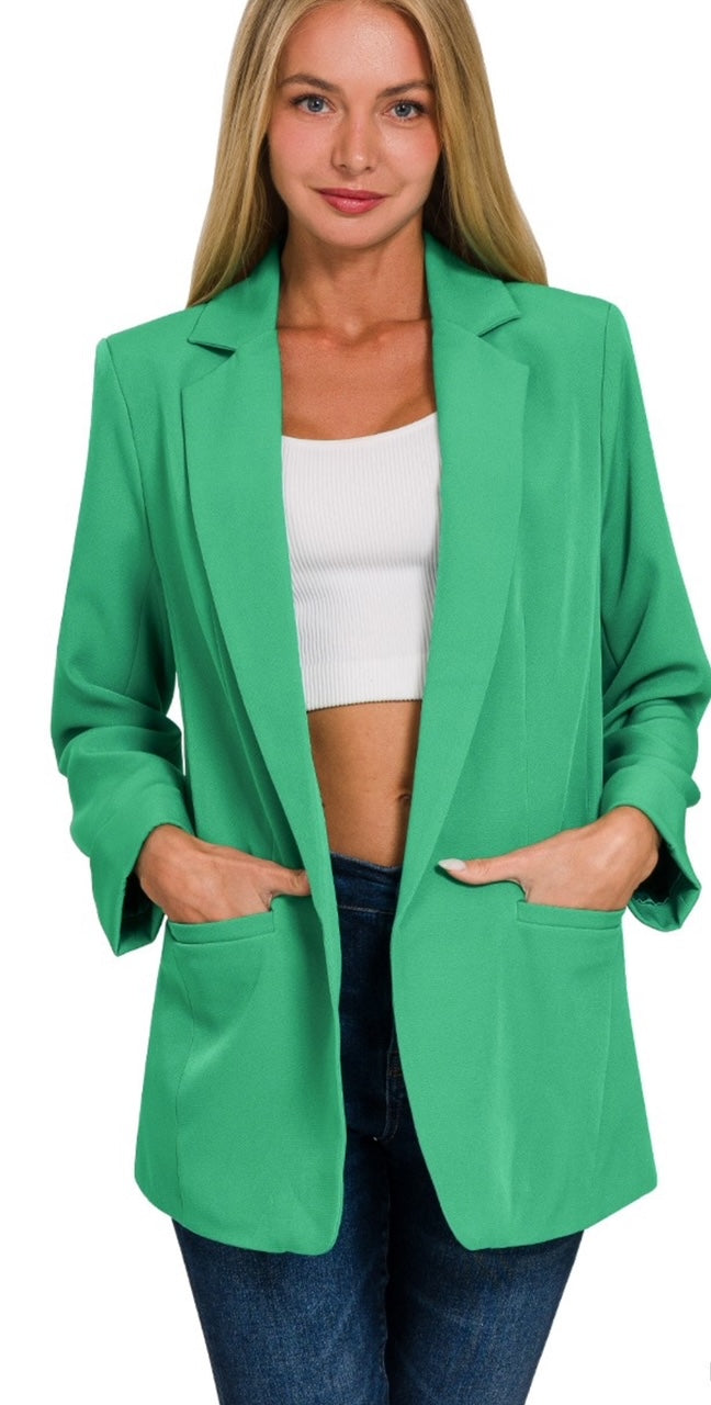 GREEN WOVEN CLASSIC BLAZER